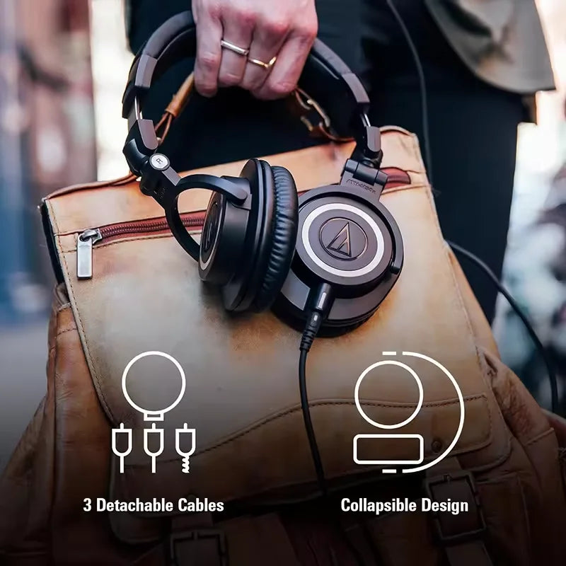 Original Audio-Technica ATH-M50X Professional Studio Monitoring Headphones Hifi Music Headset with Detachable Cable