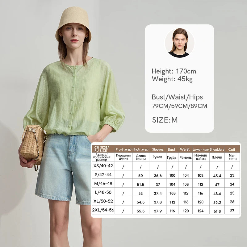 AMII Office Lady Summer New Shirts Women 2025 New Three-quarter Sleeves Round Neck Loose Blouses Female Versatile Tops 12542090