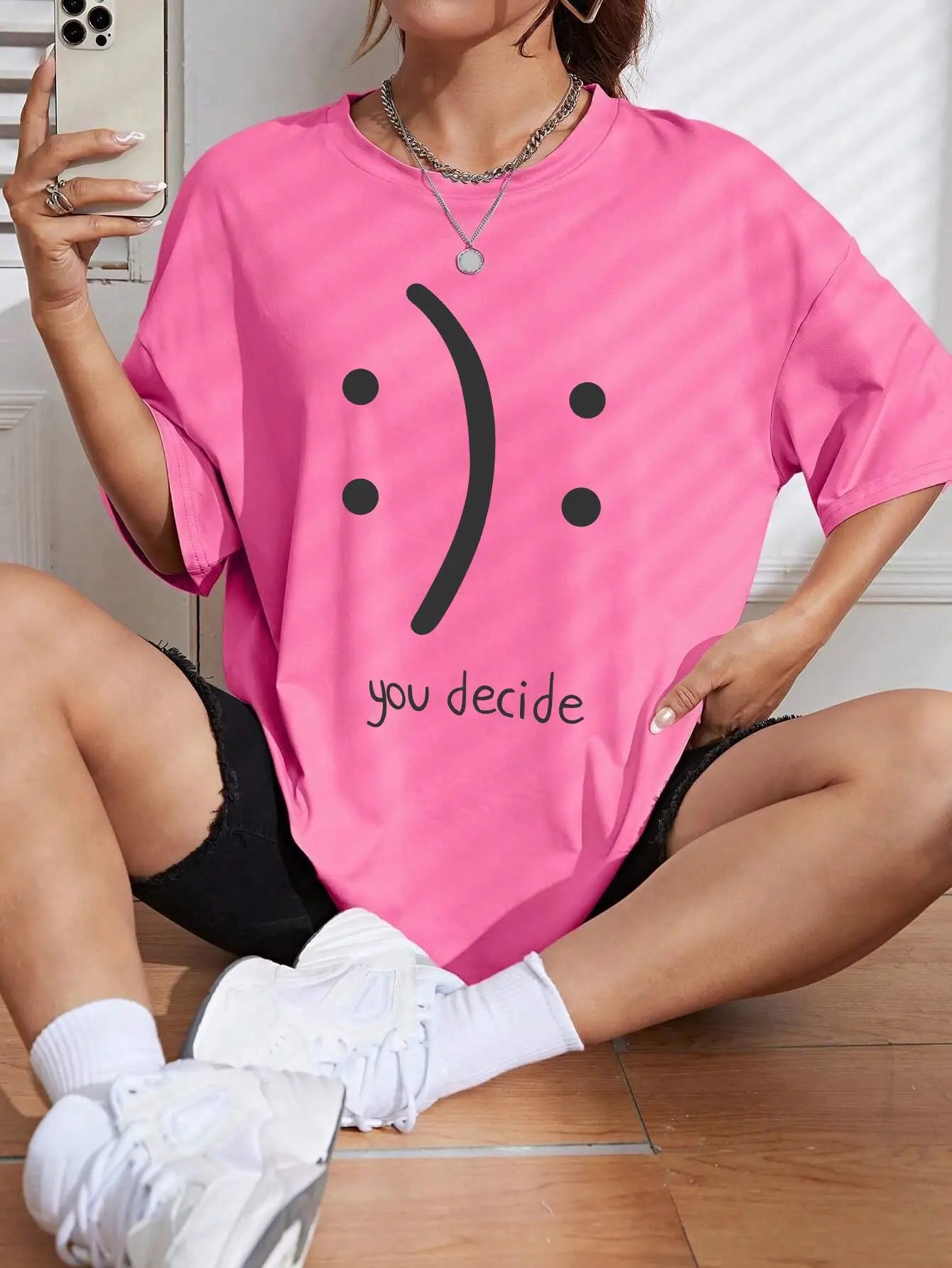 It'S Okay You Decide On It Cotton Print Women T-Shirt Harajuku Loose T-Shirts Hip Hop Casual Tshirt Creativity Fashion T-Shirt
