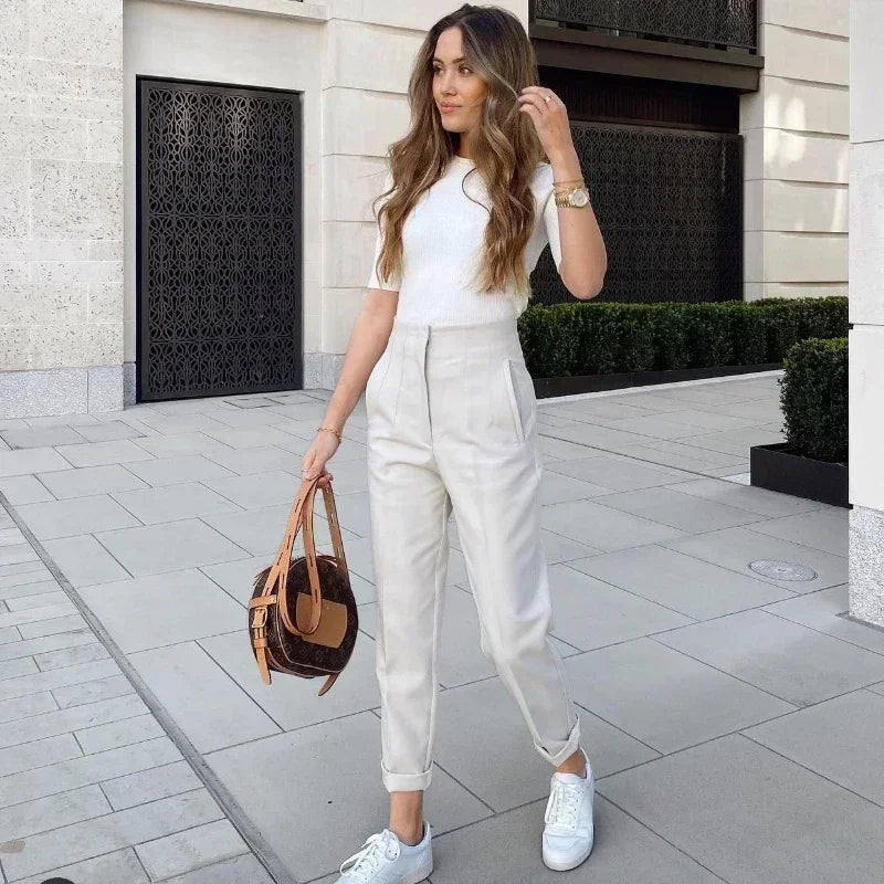 2025 Women's Summer Pants Pencil High Waist Pants for Women White Black Cropped Trousers Womens Streetwear Office Pants