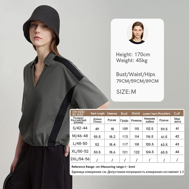 Amii Minimalist Cotton T-Shirts For Women 2025 Summer New V-Neck Pullover Loose Short Shoulder Sleeve Chic Commute Tops 12552001
