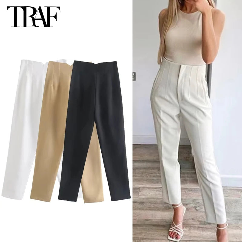2025 Women's Summer Pants Pencil High Waist Pants for Women White Black Cropped Trousers Womens Streetwear Office Pants