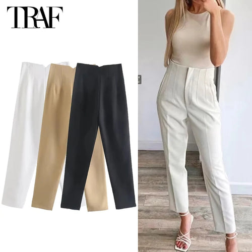 2025 Women's Summer Pants Pencil High Waist Pants for Women White Black Cropped Trousers Womens Streetwear Office Pants