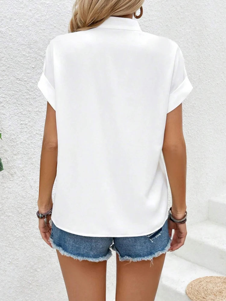 Fashionable Spring Summer Women's Solid Color Batwing Sleeve Short Sleeve Shirt Stylish Casual Top for Ladies