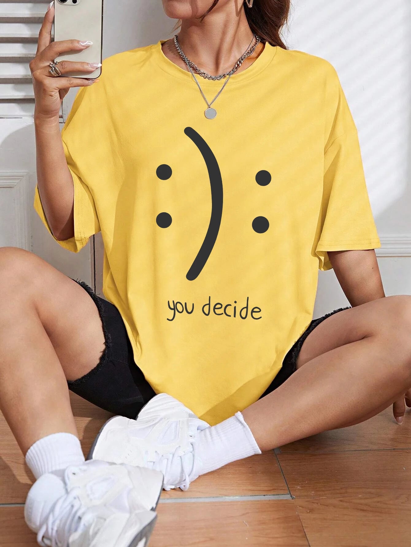 It'S Okay You Decide On It Cotton Print Women T-Shirt Harajuku Loose T-Shirts Hip Hop Casual Tshirt Creativity Fashion T-Shirt